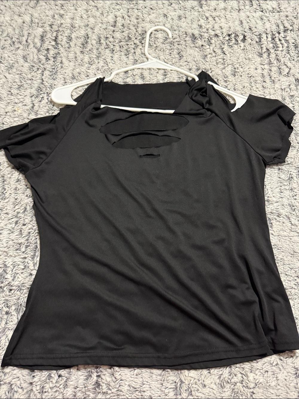 Women’s Black Short Sleeve Top with Front Cutout